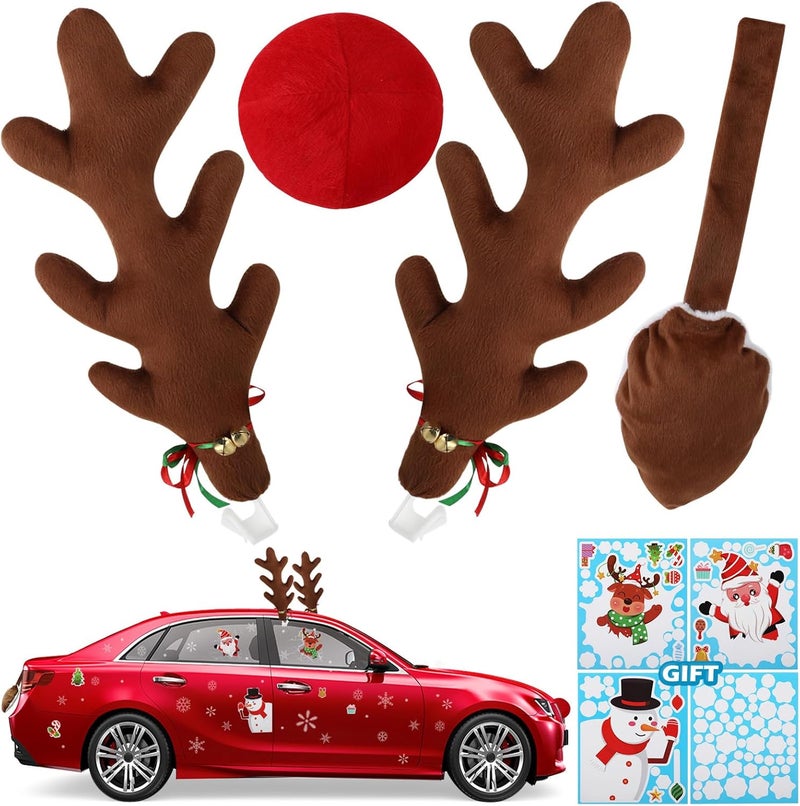 Angooni Branch-Shaped 16" Christmas Antlers for Car - Brown Christmas Reindeer Car Kit with Festive Stickers, Adorable Xmas Decorations for Car, Suitable for Jeeps, Trucks, Golf Carts.. - Image 1